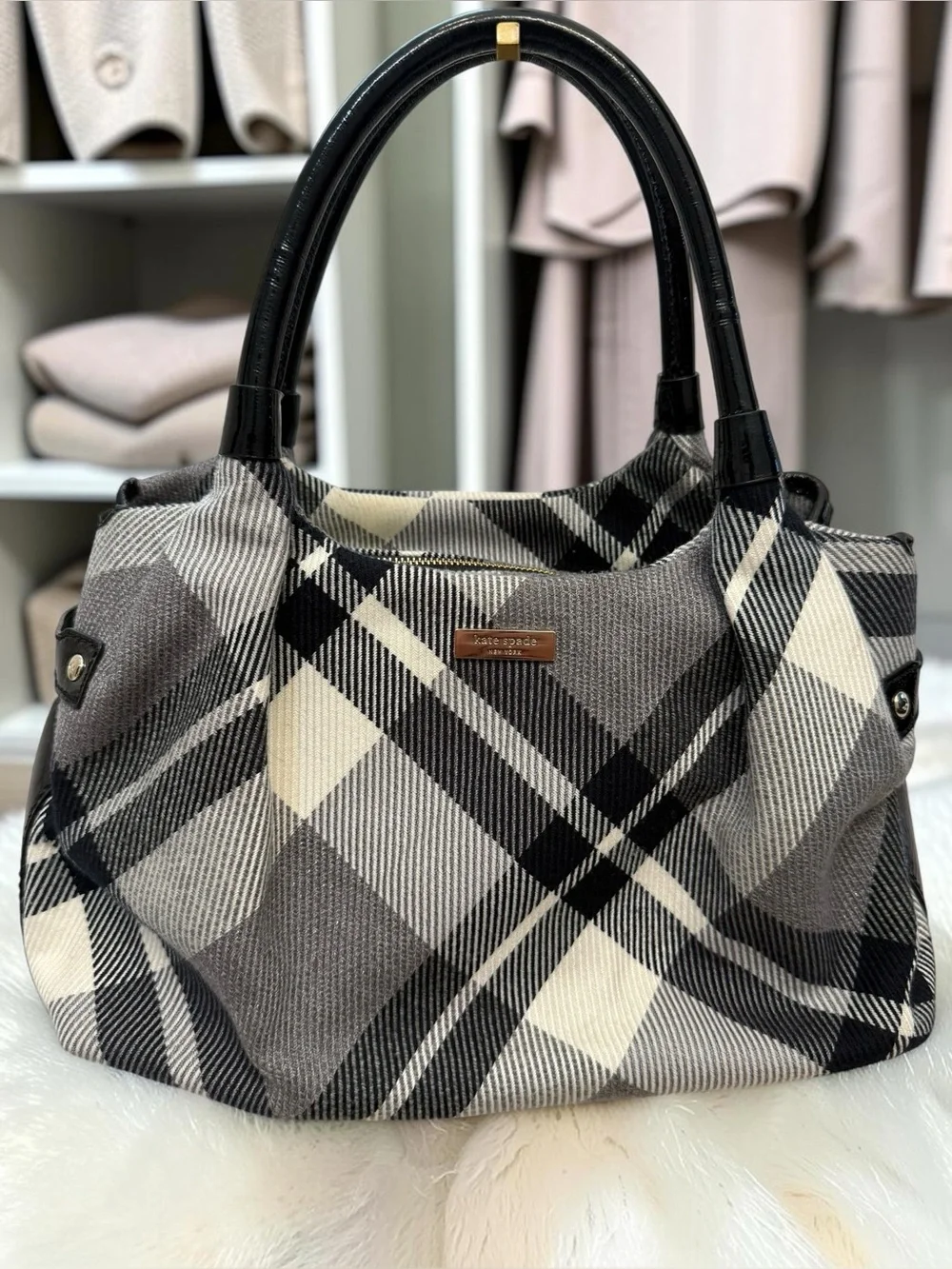 kate spade Black and Gray Plaid Shoulder Bag